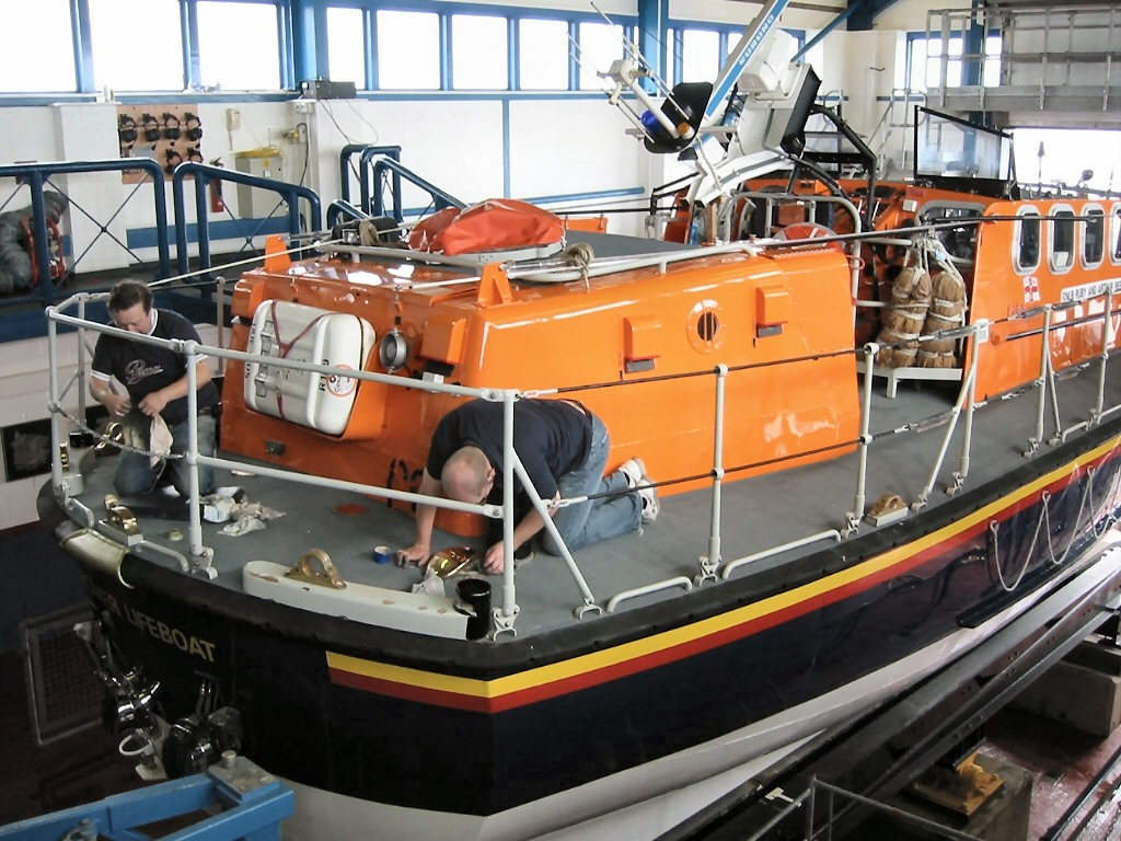 Cromer lifeboat being cleaned